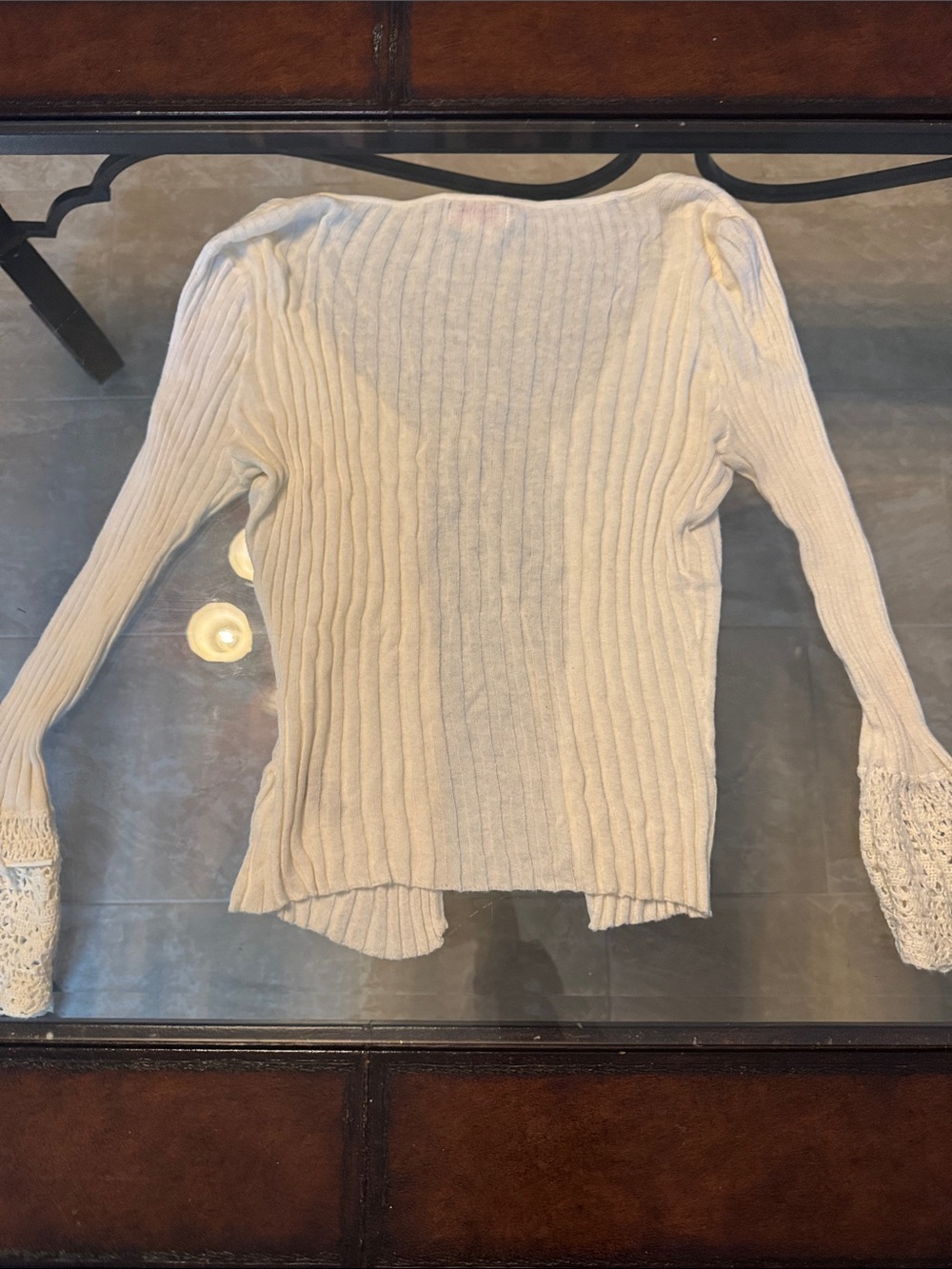GUESS Jeans Cream Ribbed Cardigan - Picture 6 of 7
